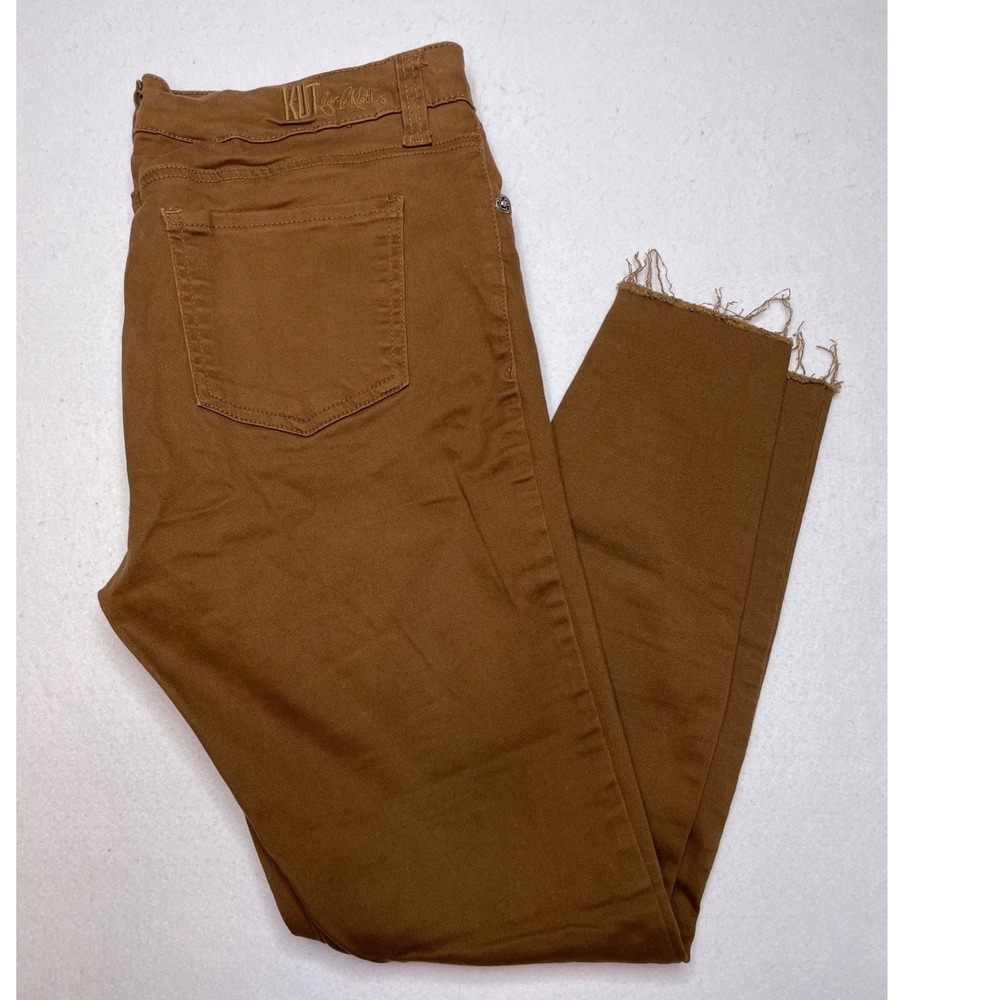 Kut from the Kloth Women Carlo Ankle Skinny Raw Hem Jeans Size 10 Brown